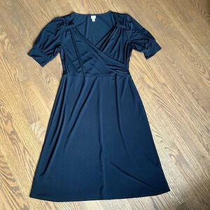 Merona Black jersey faux wrap midi dress women’s size Medium